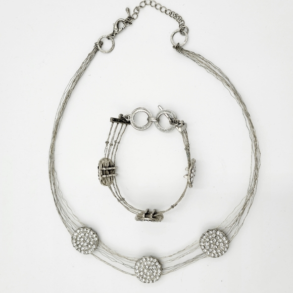 🔴 Silver Thread Rhinestone Demi-parure - Picture 14 of 16